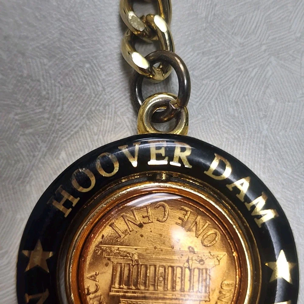 Vintage Hoover Dam Nevada/Arizona Lucky Penny Souvenir Key Chain Clip Spinner